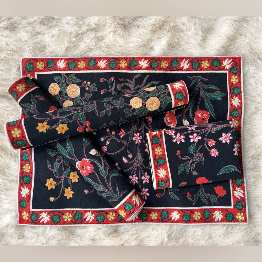 Floral Bohemian Black & Red Placemats - Set of 4
